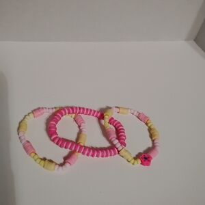 Handmade cute colorful fun three piece kids bracelet set w flower charm